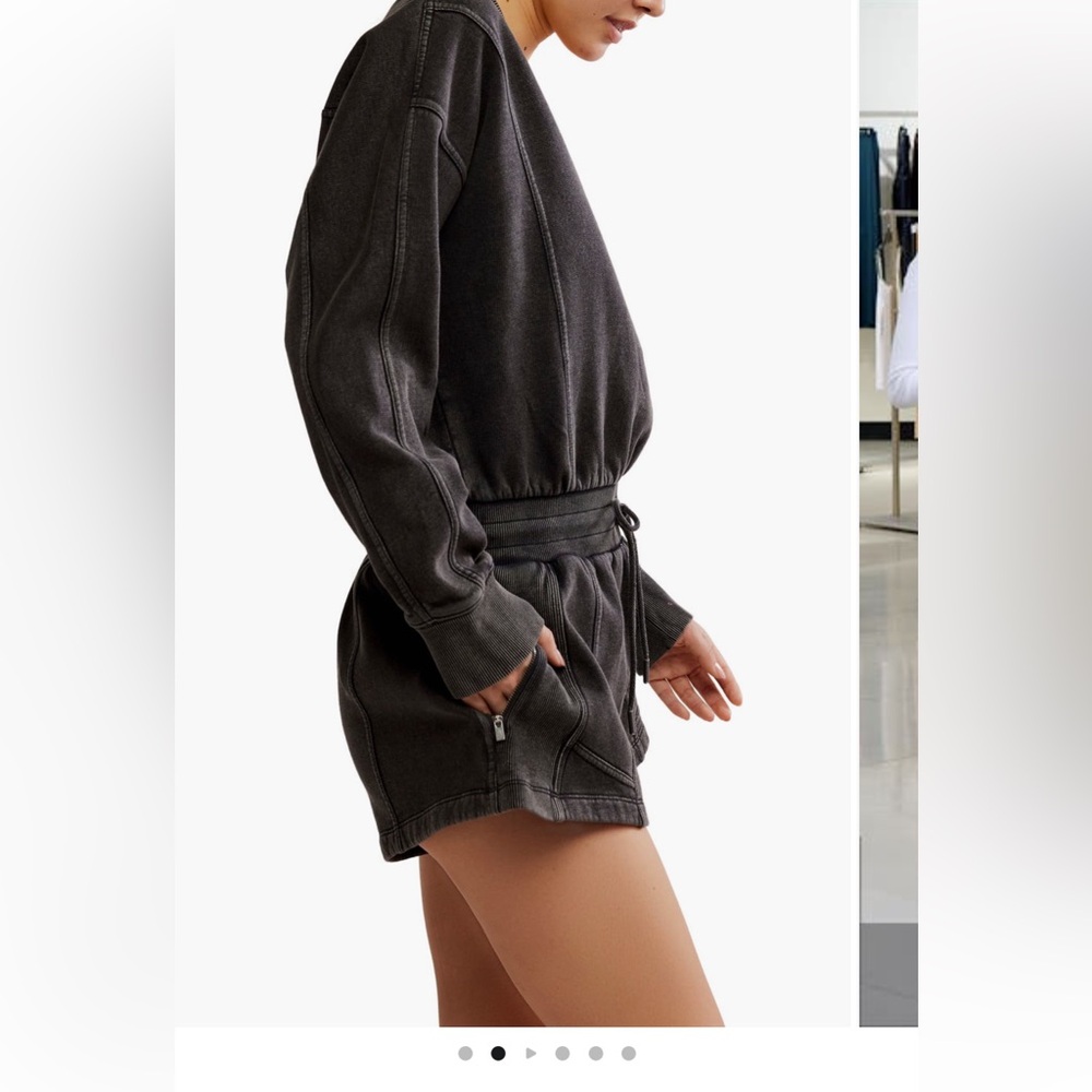Free People Black Washed Romper with Drawstring Waist - Picture 2 of 12